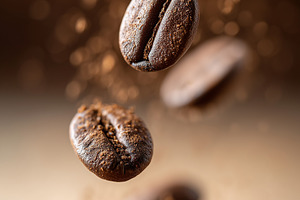 Coffee beans captured mid-air as the, a Food & Drink Photo by MistyDay