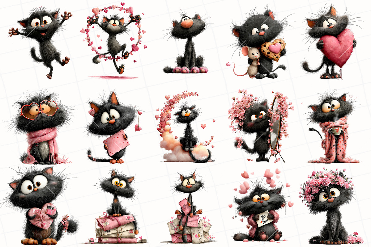Whimsical Valentine Black Cat Clipar, an Illustration by OK Design (Photo 3 of 6)