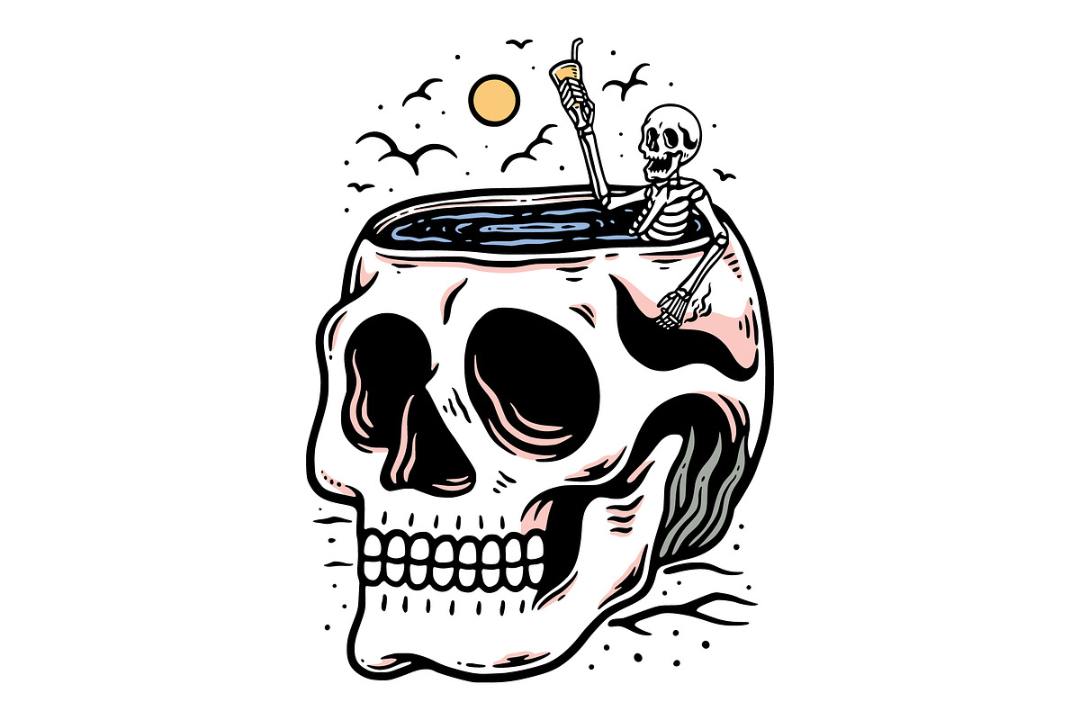 Summer Skull Drinking Illustration, an Object Illustration by Decoconio Design (Photo 3 of 3)