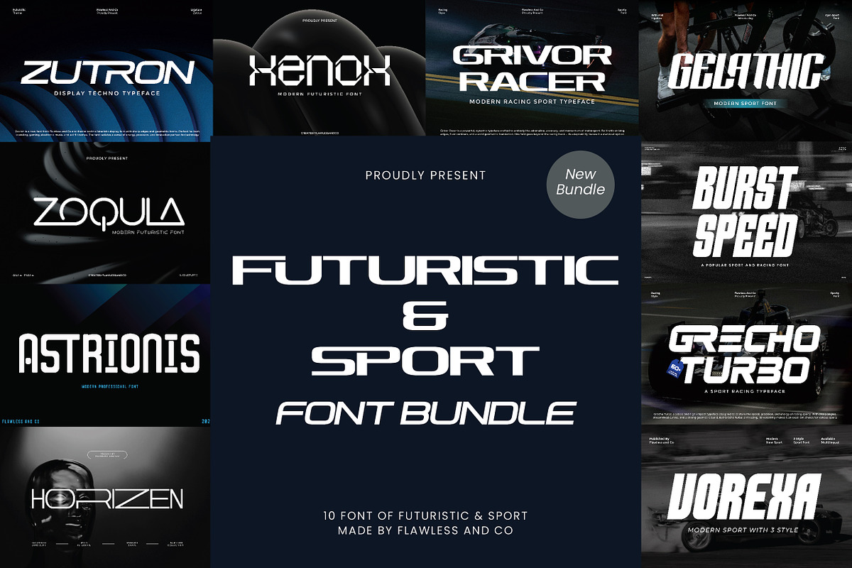 Futuristic & Sport Font Bundle, a Sans Serif Font by Flawless And Co (Photo 1 of 11)
