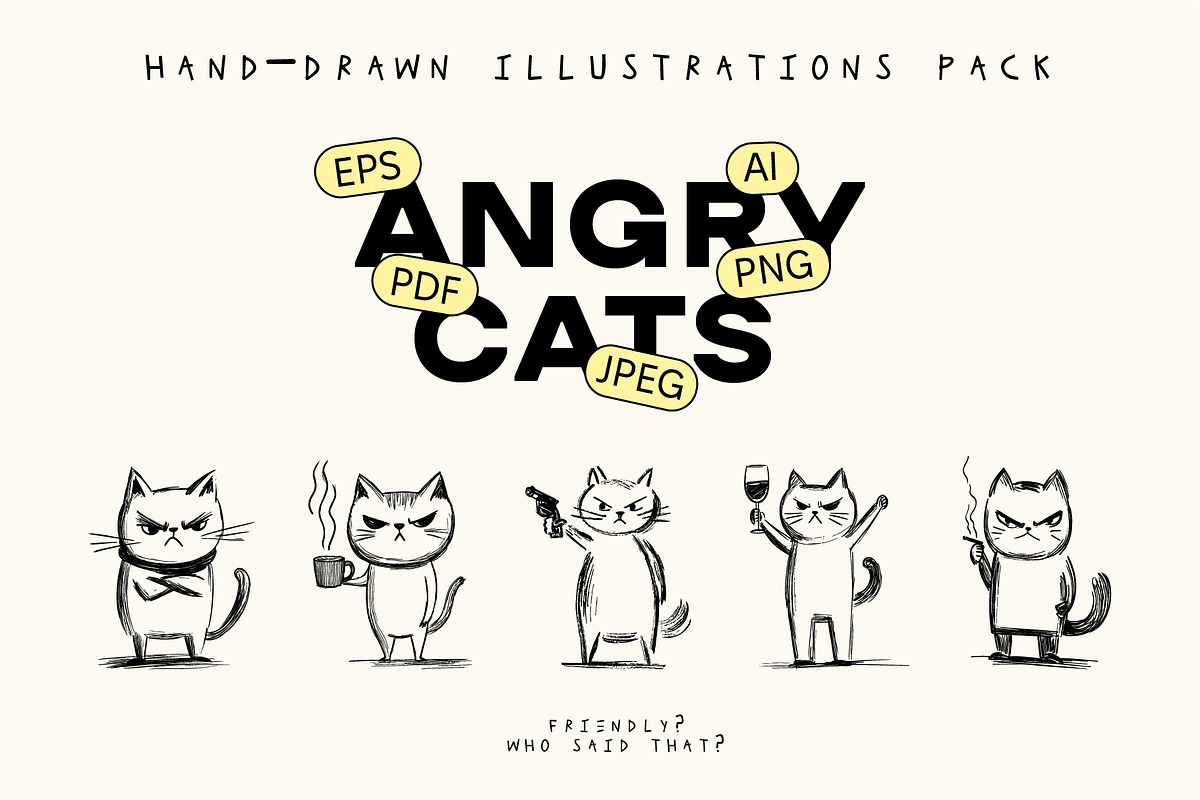 Angry Cats – Hand-Drawn Set, an Illustration by The Layered Art (Photo 1 of 6)