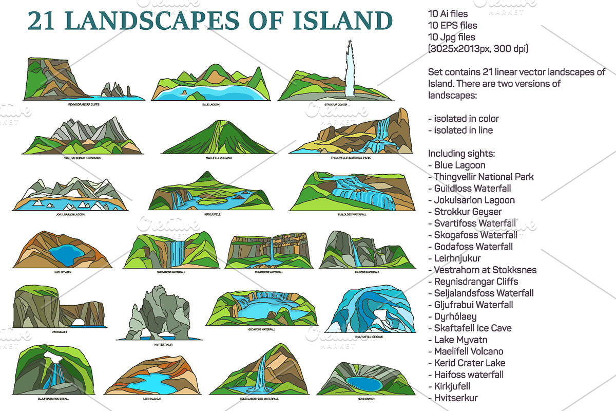 Nature sights of Island in line, an Illustration by GenziWorkshop (Photo 1 of 12)