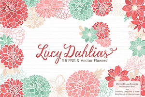 Mint & Coral Dahlia Clipart, an Illustration by Amanda Ilkov