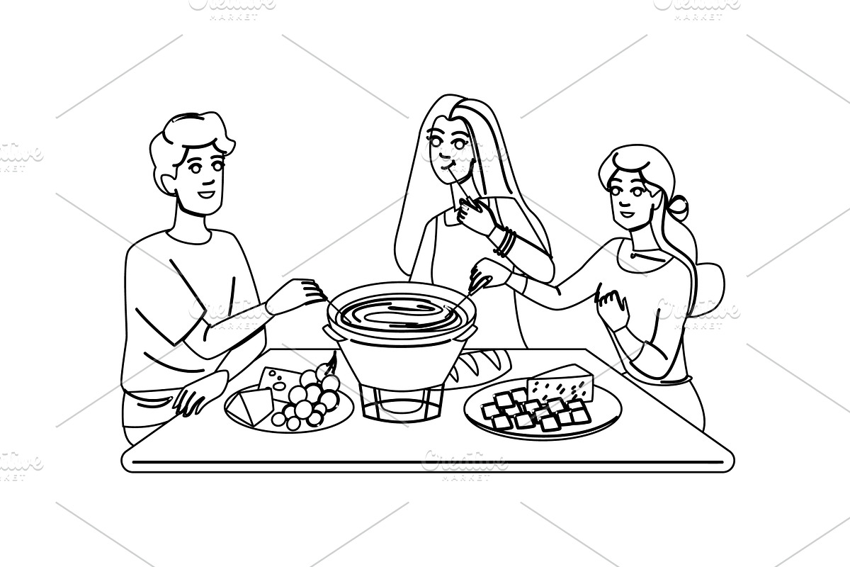 food fondue party vector, a Food Illustration by pikepicture
