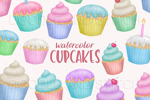 Watercolor Cupcakes Clipart