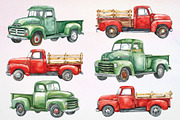 Watercolor Trucks & Retro Car Vector, a Transportation Illustration by Deckar_art (Thumbnail 1 of 2)