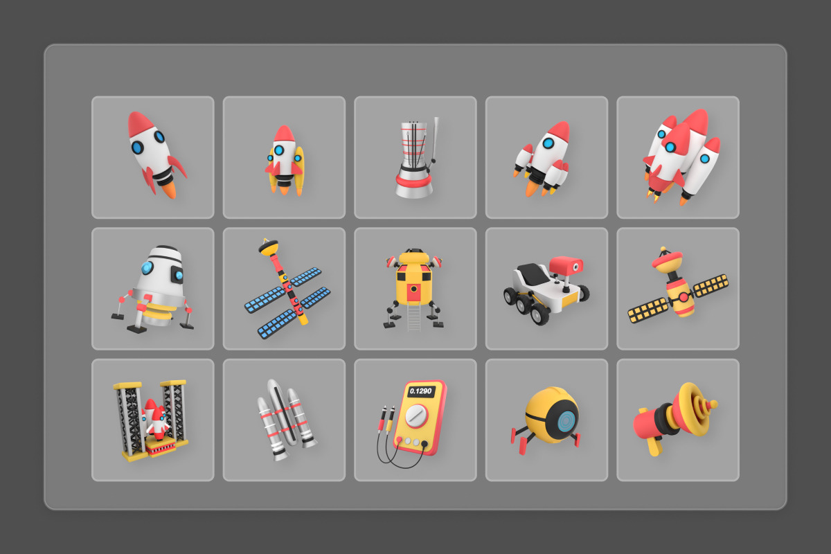 Spacecraft & Rocket 3D Icon Set, a Technology Illustration by twinstd (Photo 6 of 6)