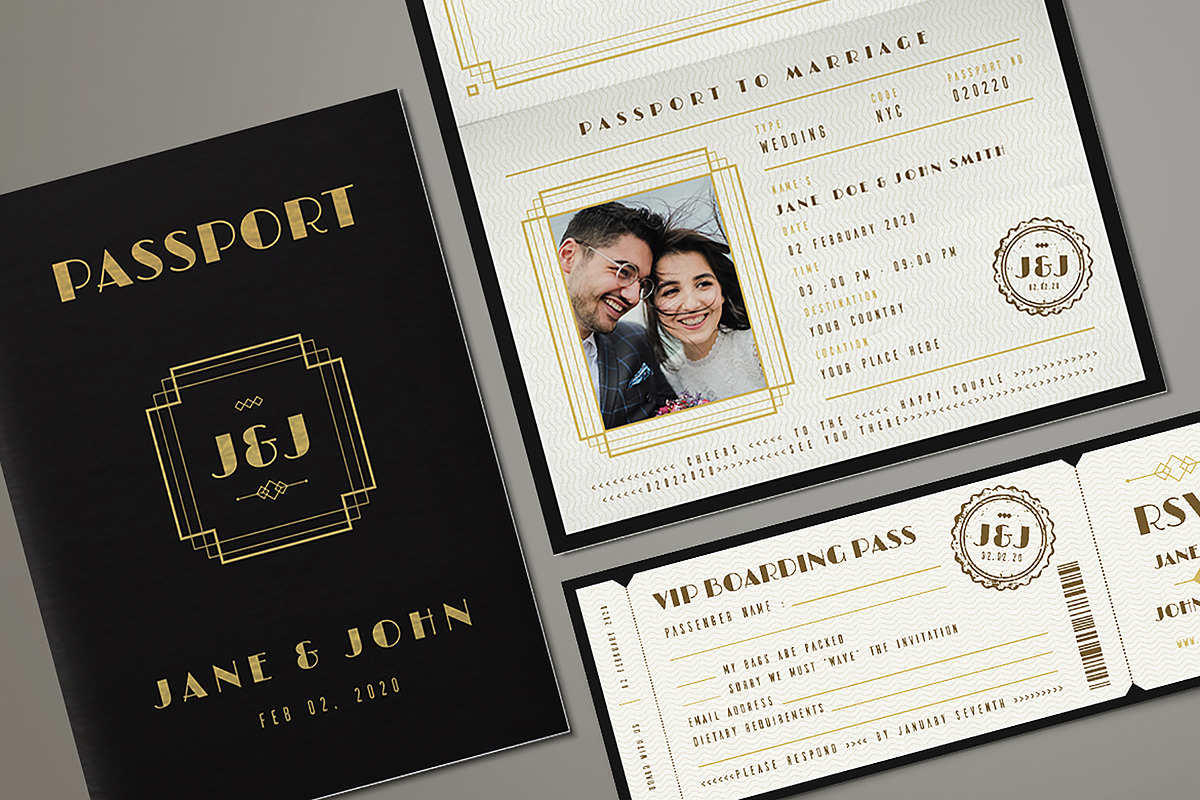 Art Deco Passport Wedding Invitation, an Invitation Template by Vynetta (Photo 1 of 7)