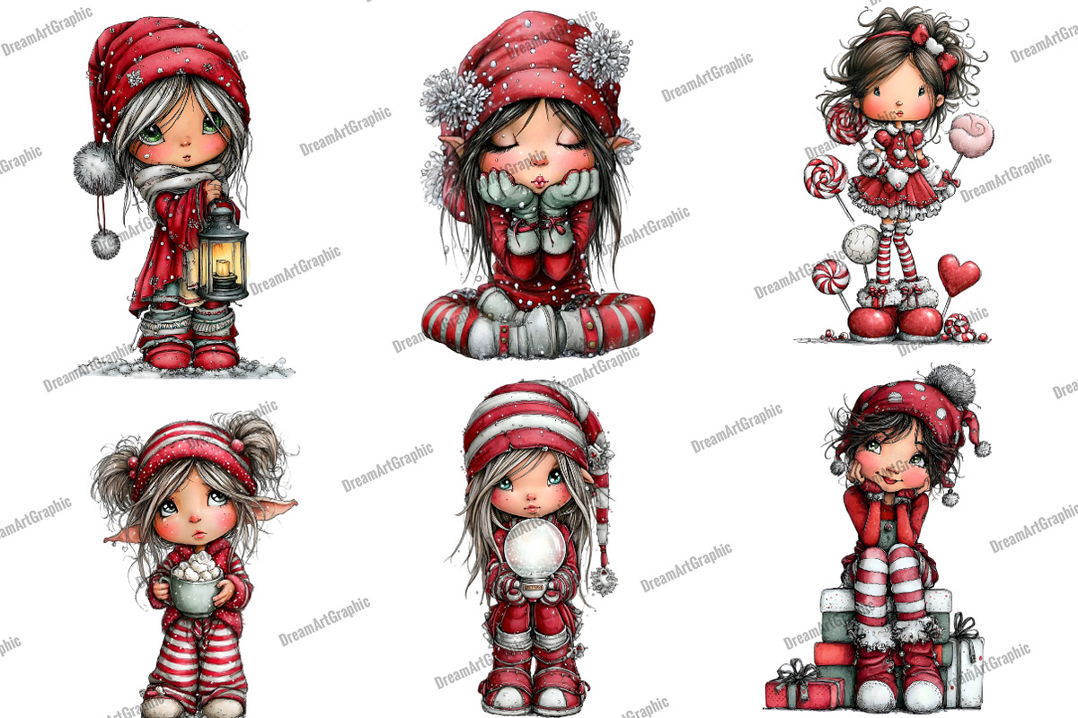 Sweet Christmas Elf Girl Clipart, an Illustration by DreamArtGraphic (Photo 5 of 5)