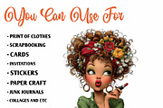 Watercolor Quirky Make Up Girl Clipa, an Illustration by CreationArt (Thumbnail 4 of 7)