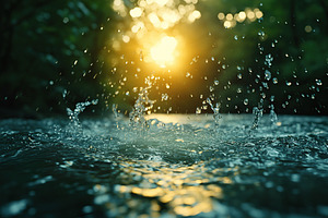 Water splashes in lake in the park with sun rays, a Nature Photo by AlyaAnd