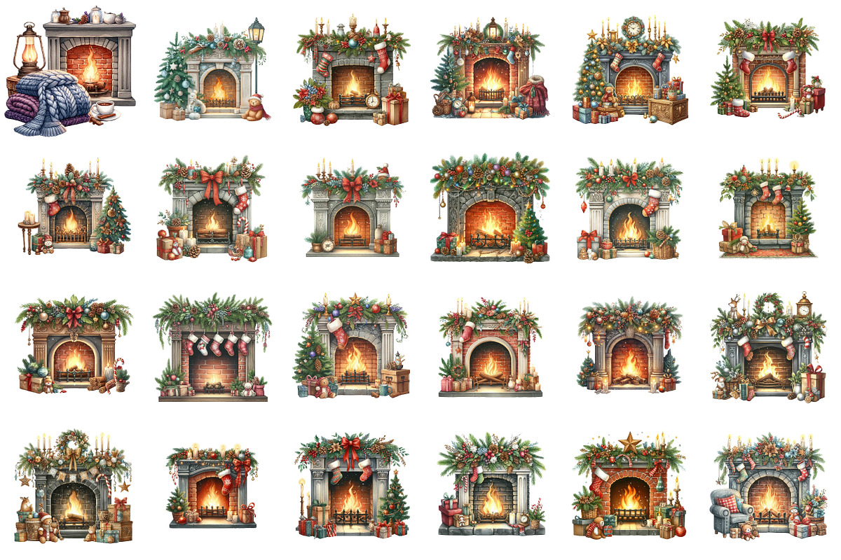 Christmas Fireplace Clipart, an Illustration by SinaCreation (Photo 2 of 7)