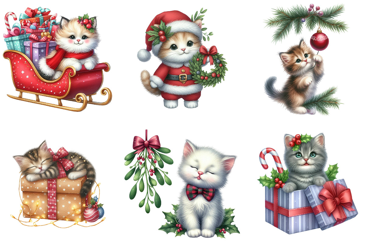 Kitten Christmas Clipart, an Illustration by DreamArtGraphic (Photo 2 of 6)