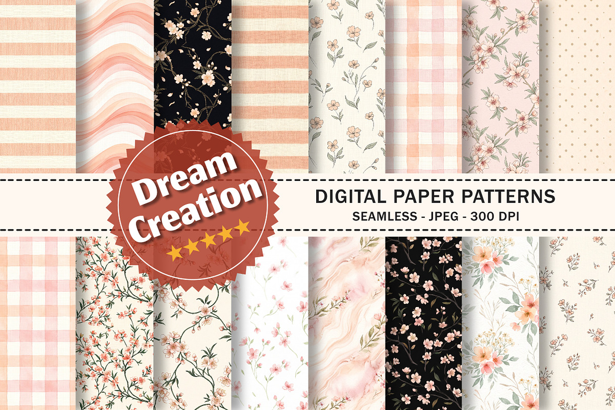 Peach Blossom Floral Digital Paper, a Texture Graphic by Dream Creation (Photo 1 of 6)