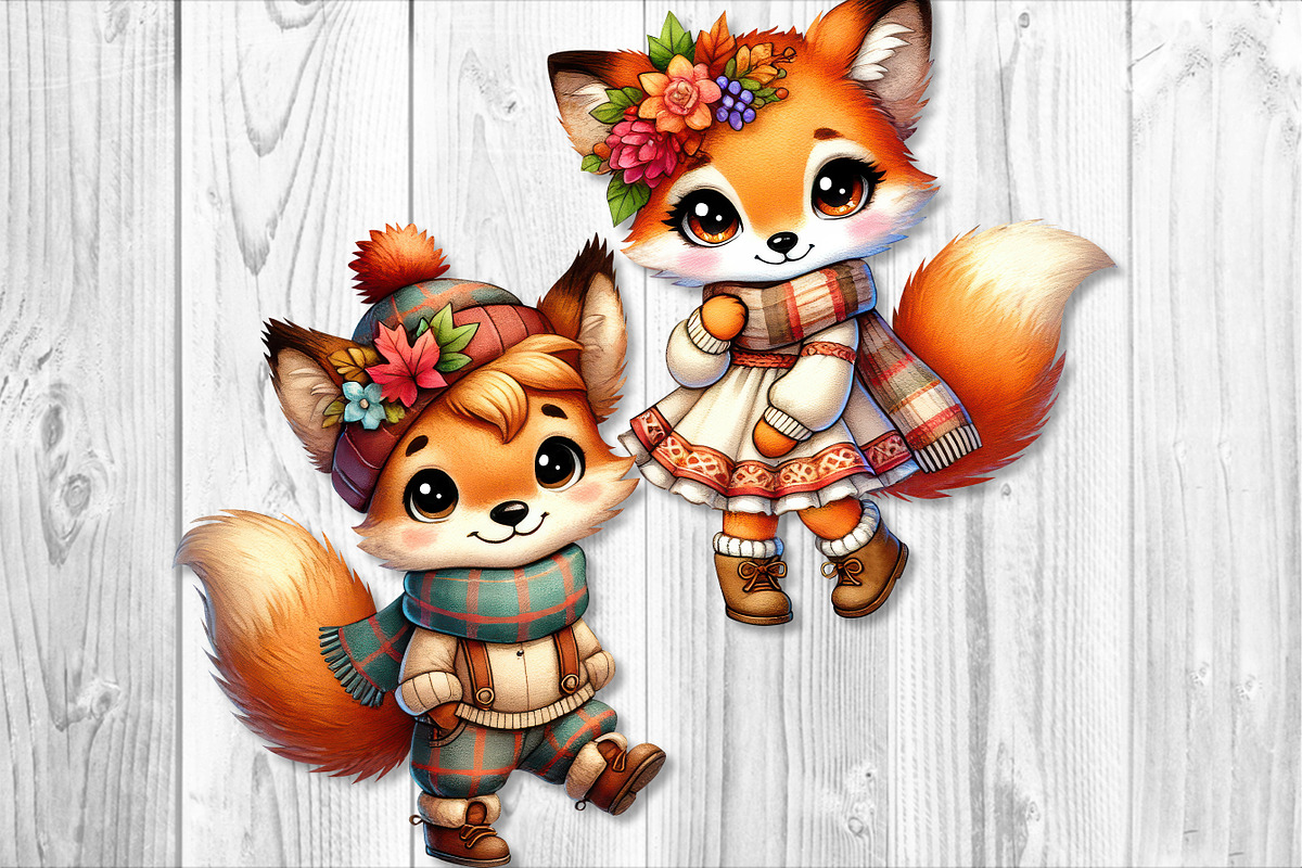 Cute Autumn Fox Clipart Set, a Seasonal Illustration by V Design Creator (Photo 3 of 9)