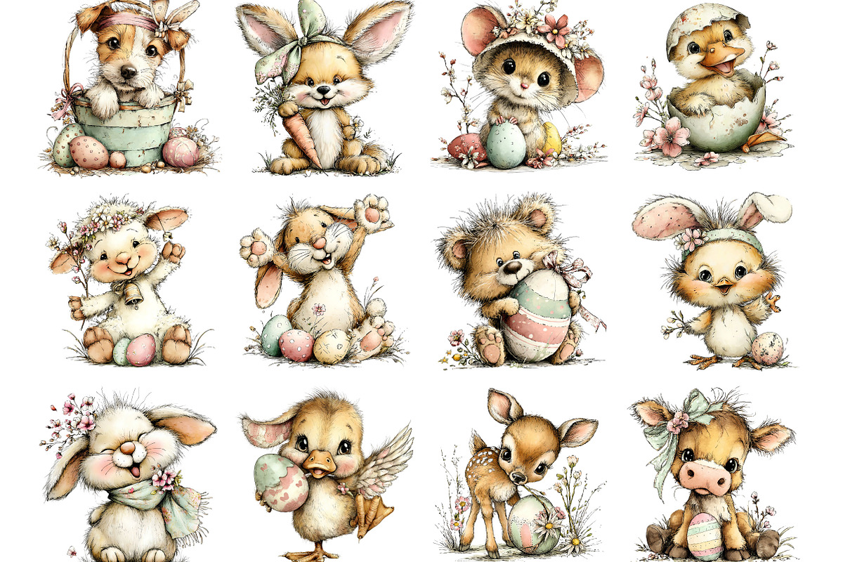Happy Easter Animals Clipart, an Illustration by Designking (Photo 2 of 5)