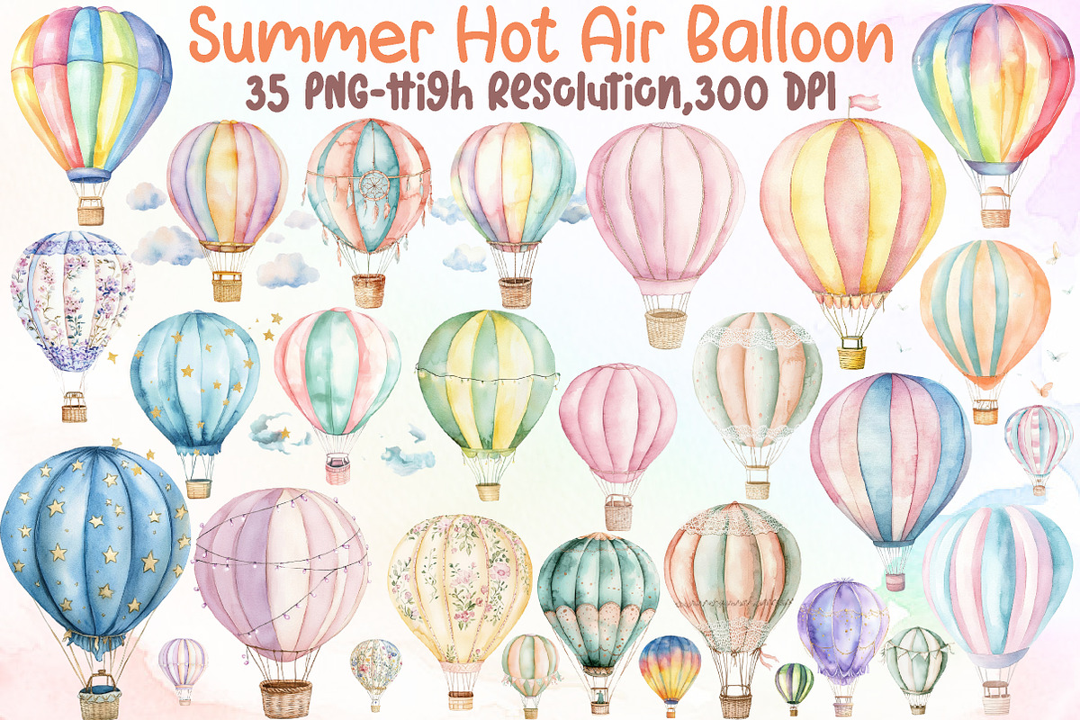 Summer Pastel Hot Air Balloon Clipar, an Illustration by Sublimation Artist (Photo 1 of 6)