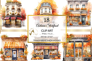 Watercolor Cafe Storefront Cliparts