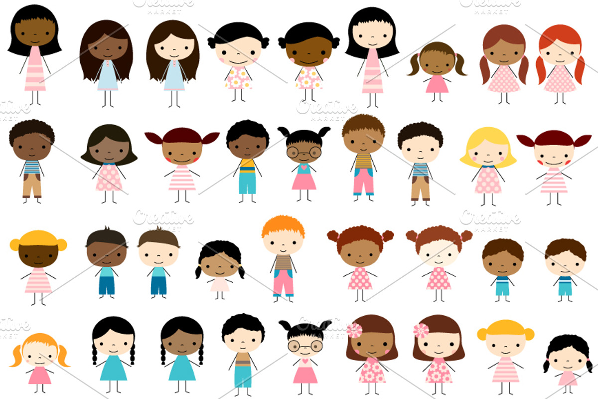 Multicultural stick figures clipart, an Education Illustration by ...