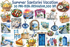 Summer Santorini Vacation Clipart, an Illustration by Sublimation Artist