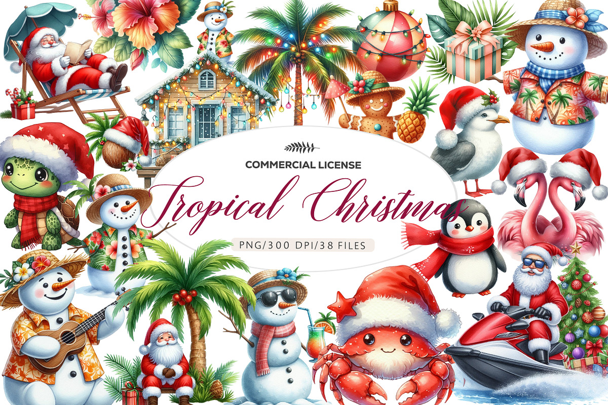 Tropical Christmas Clipart, an Illustration by CreationArt (Photo 1 of 5)