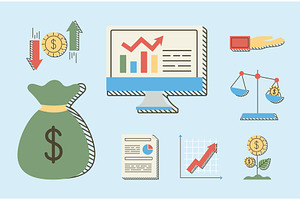 eight financial economy icons, a Finance Illustration by studiogstock