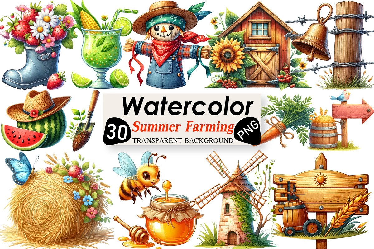 Summer Farming Time Clipart PNG, an Illustration by Black Bird Studio (Photo 1 of 6)