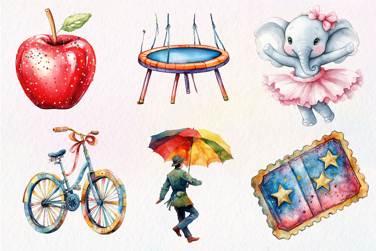 Circus Watercolor Clipart, an Illustration by Dream Creation (Photo 4 of 6)