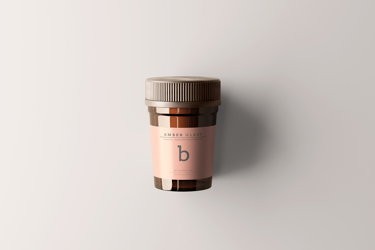 Amber Glass Pills Bottle Mockups, a Cups & Container Mockup by pmvch (Photo 10 of 20)