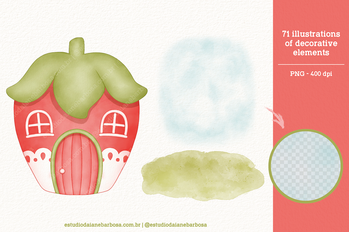 Strawberry - Cliparts Set, an Illustration by Estudio Daiane Barbosa (Photo 4 of 10)