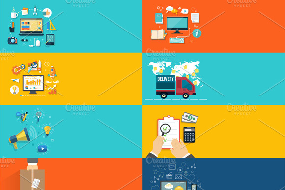 Icons set banners for business preview 2