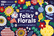 Folky Florals Patterns & Graphics, a Pattern Graphic by rouxsupplyco (Thumbnail 1 of 13)
