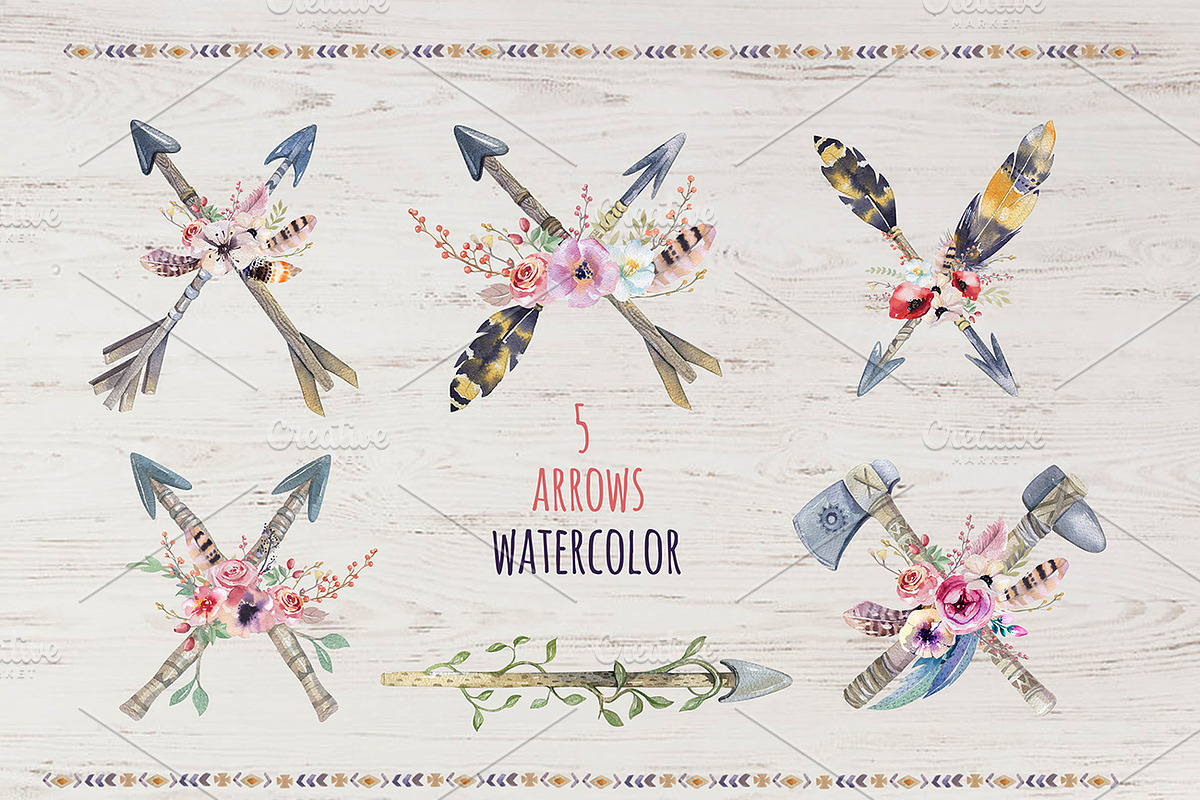 Tribe watercolor boho arrows, a Decorative Illustration by Peace ART (Photo 2 of 5)