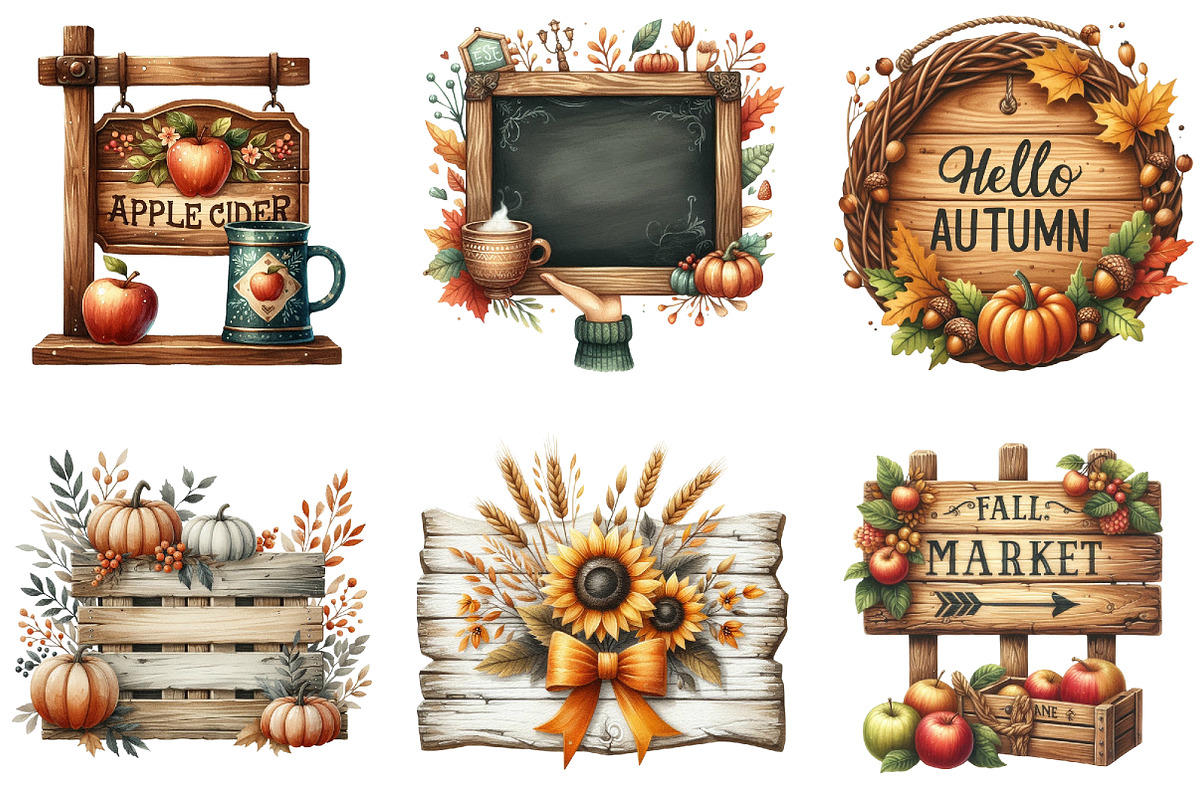 Autumn Wooden Signs Clipart, an Illustration by DreamArtGraphic (Photo 2 of 5)