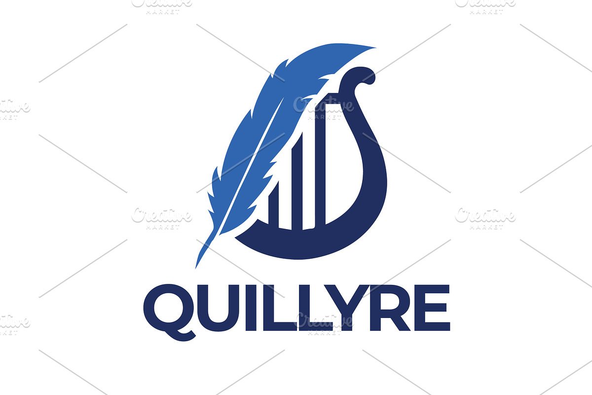 Stylized lyre with feather logo, an Illustration by LogosDen