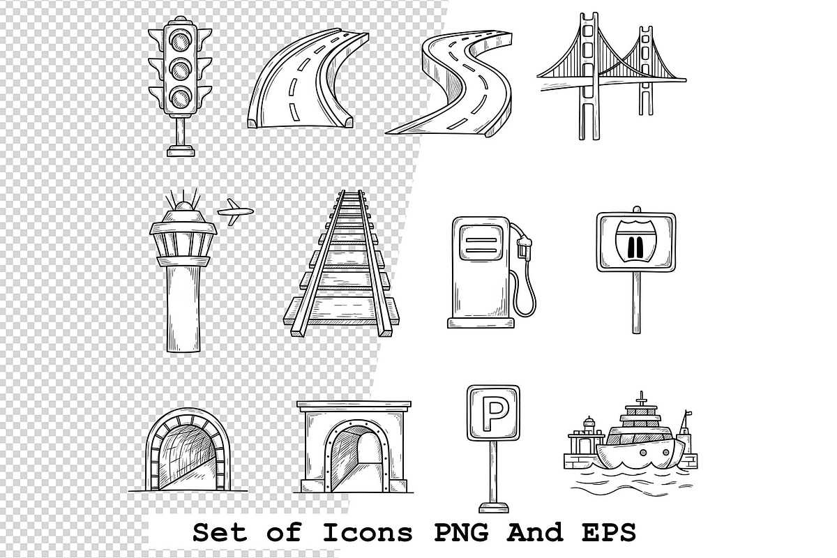 Set of  transport infrastructure, an Icon by one-touch