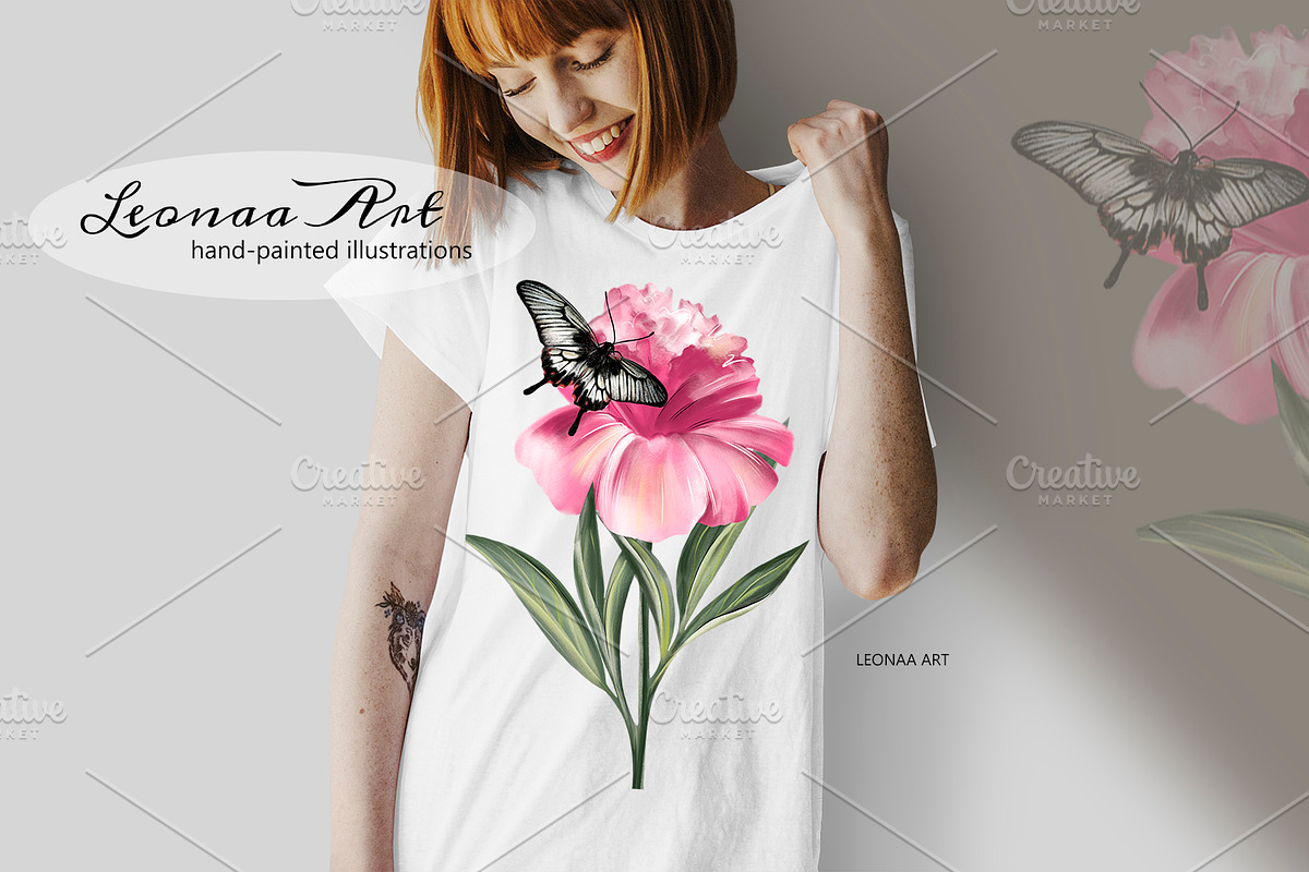 Peonies with Butterflies, an Illustration by Leonaa art (Photo 6 of 10)