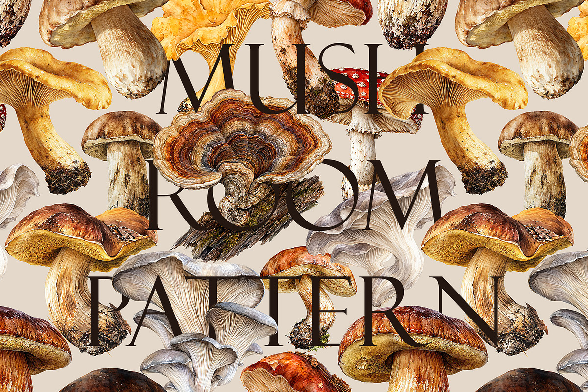 Mushroom seamless pattern, a Pattern Graphic by Elona Laff (Photo 1 of 4)