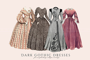 Vintage Dark Gothic Dresses Clipart