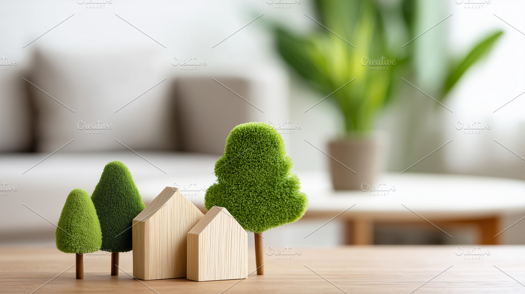Miniature wooden houses with green, an Architecture Photo by MistyDay
