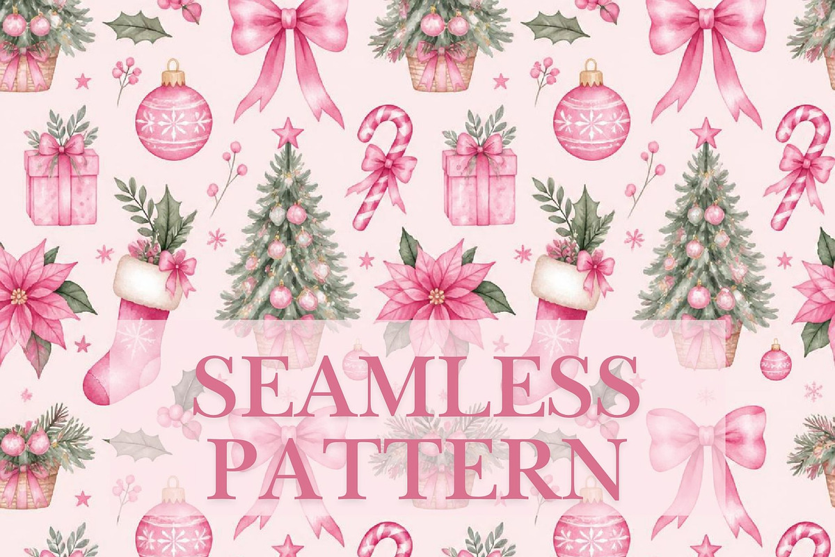 Pink Christmas Tree Seamless Pattern, a Pattern Graphic by elfy creative (Photo 1 of 4)