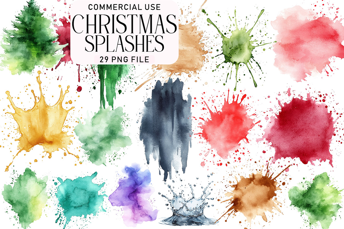 Christmas Watercolor Splashes PNG Bu, an Illustration by Daily.Designs (Photo 1 of 5)