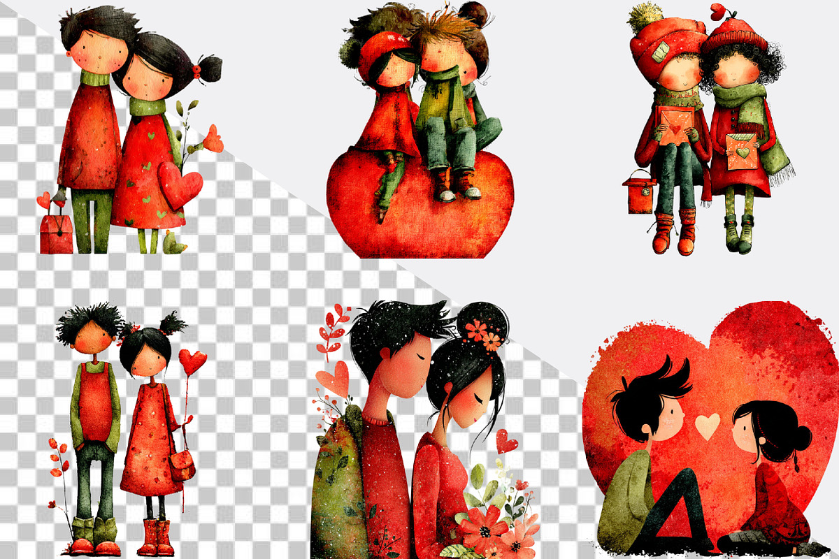 Valentine Cute Couple Clipart Bundle, an Illustration by SVGArt (Photo 3 of 8)