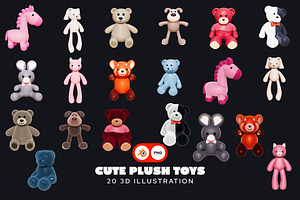 Cute Plush Toys 3D Pack, an Object 3D Model by iDoodle Studio