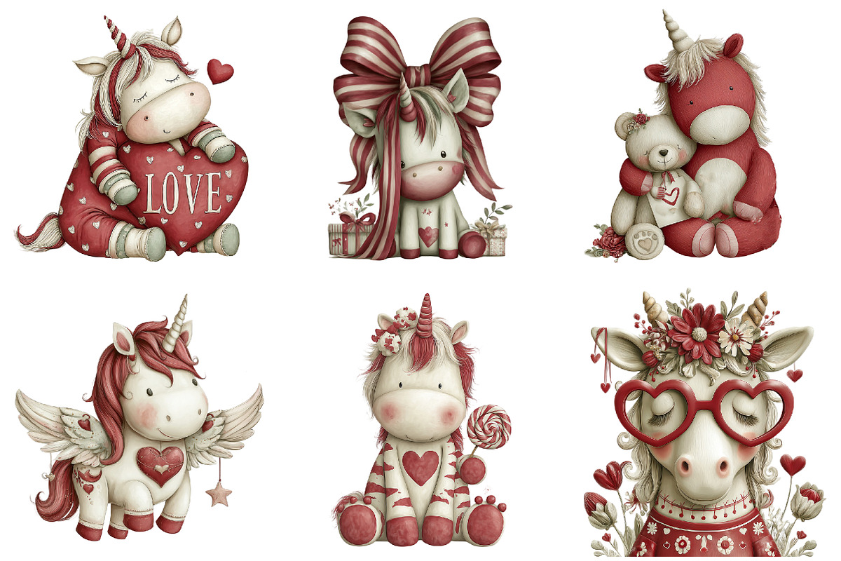Whimsical Valentine Unicorn Clipart, an Illustration by DreamArtGraphic (Photo 4 of 4)