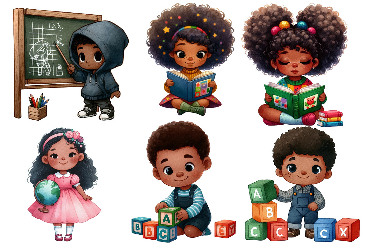 Black Kids Back to School Clipart, a Seasonal Illustration by Designworld (Photo 3 of 6)