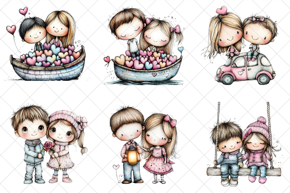 Sweet Pastel Valentine Couple Clipar, an Illustration by SinaCreation (Photo 3 of 6)