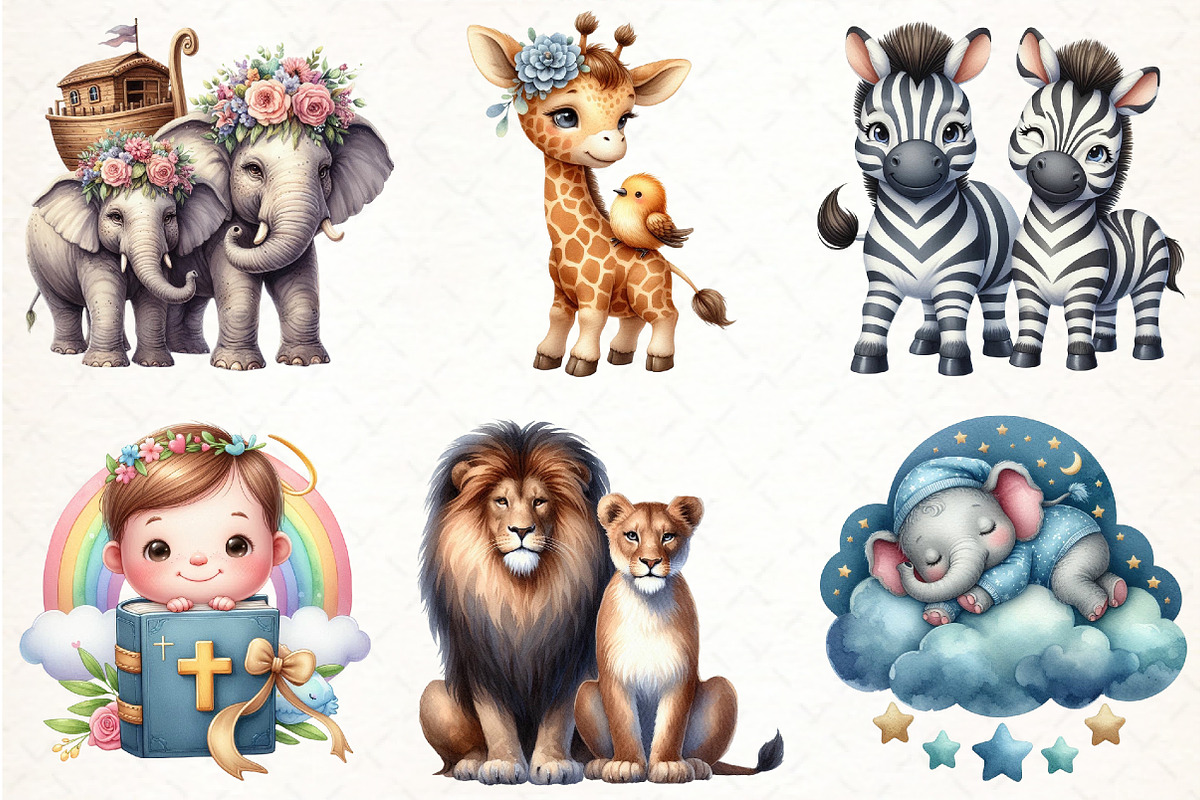 Cute Noah's Ark Watercolor Clip Art, an Illustration by Pixels.Craft (Photo 2 of 7)