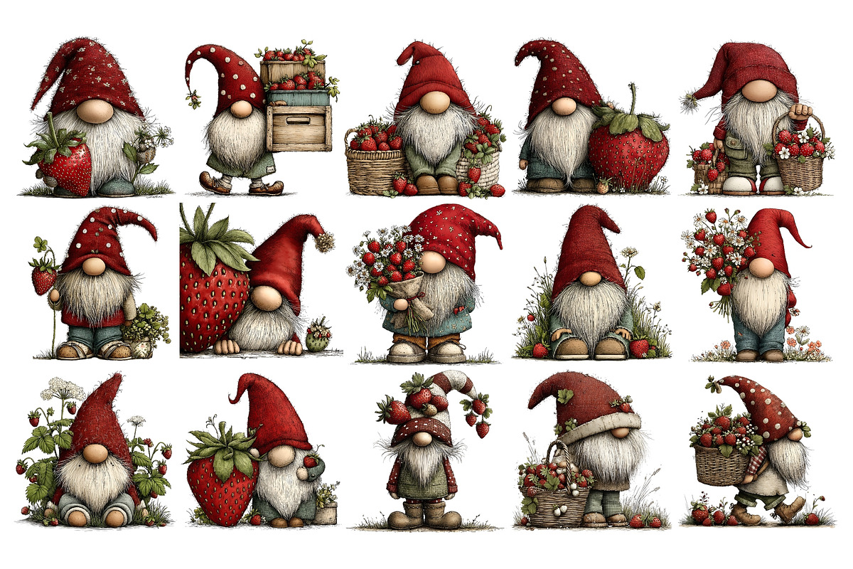Strawberry Gnome PNG Clipart, a Seasonal Illustration by Nicolle's Colorful Art (Photo 3 of 4)