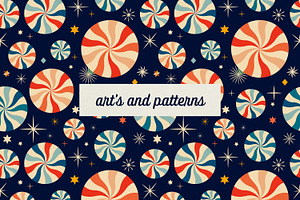 Retro Christmas Pattern With Candys